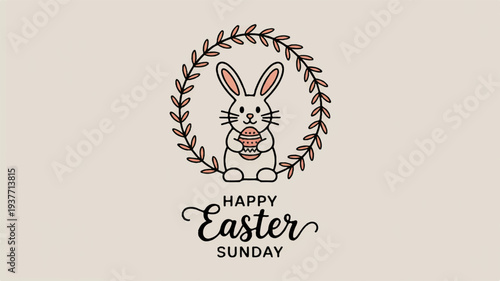 Easter bunny holding egg in wreath happy easter sunday greeting card with floral design