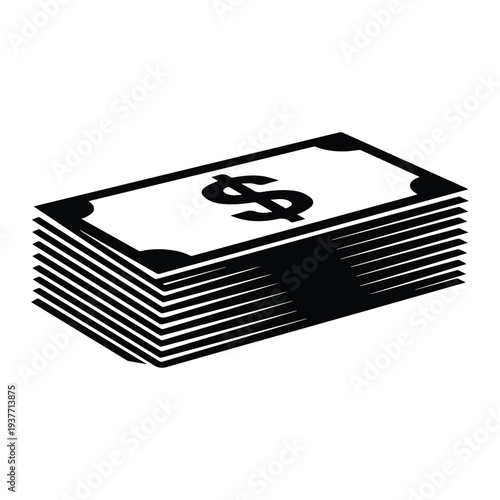 Cash money stack with dollar sign Icon Silhouette vector black design on a white background