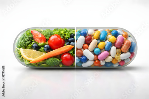 Pill vs Real Food Concept – Nutrition and Medicine Comparison