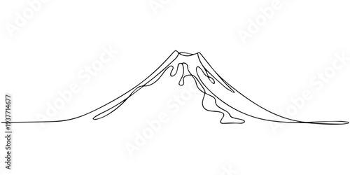 Eruption. The process of a volcano releasing hot debris, ash and magma. A natural phenomenon. Vector illustration. Editable stroke