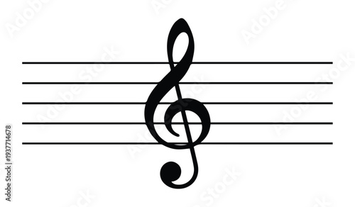 Treble clef on a staff a musical symbol Icon Silhouette vector black design on a white background