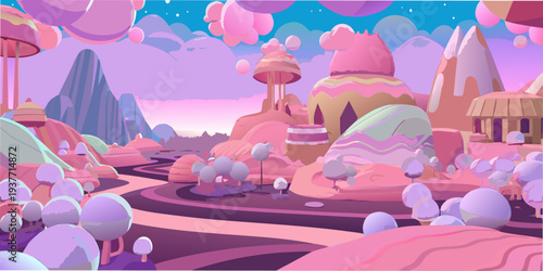 dreamy surreal fantasy landscape , pastel pink, generative ai
