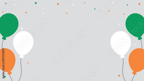 Cheerful Ireland celebration background illustration with the Ireland flag-colored balloons and confetti. Flat design illustration.