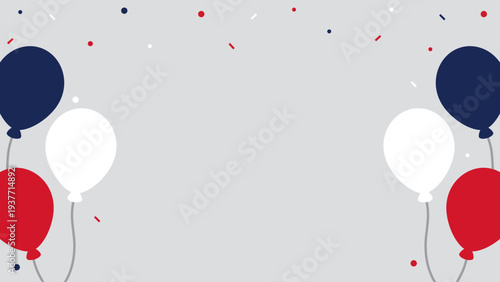 Cheerful France celebration background illustration with the France flag-colored balloons and confetti. Flat design illustration.
