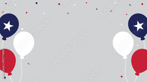 Cheerful Texas celebration background illustration with the Texas flag balloons, and confetti. Flat design illustration.