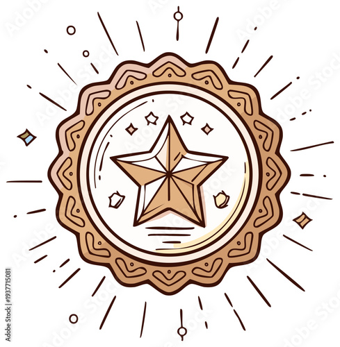 Shining gold star in a decorative award badge representing quality excellence and achievement