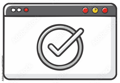 Browser window with a large checkmark icon inside indicating success or completion
