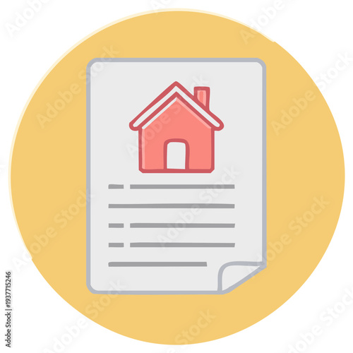 Real Estate Document with House Illustration on a Yellow Background