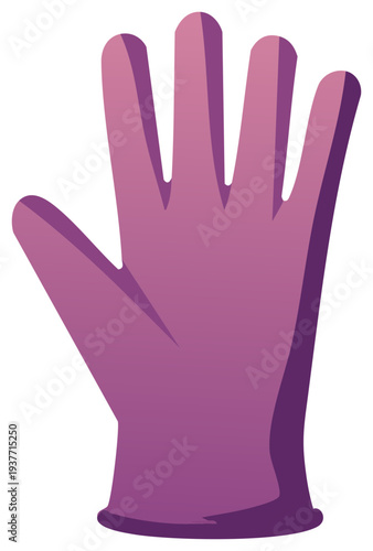 Bright purple single protective glove flat vector illustration for cleaning safety or hygiene