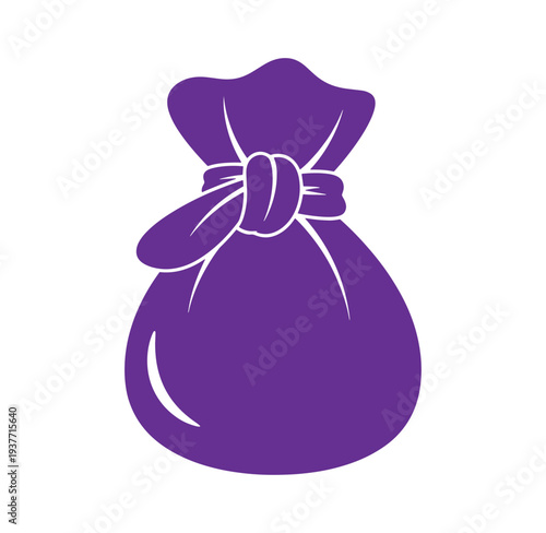 Purple money bag icon with tied knot on top  financial symbol