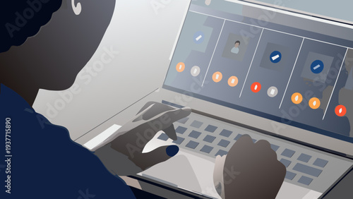 Person choosing alert settings on laptop with notifications dashboard