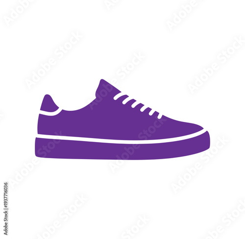 Purple sneaker with white laces and sole  side view