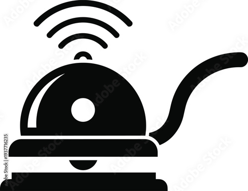 Smart hotel service bell icon with wireless signal waves for reception desk assistance and digital hospitality notification concept.