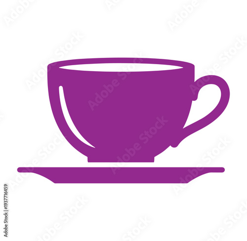 Purple tea cup and saucer on white background
