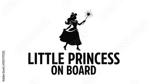 A little princess on board with a magic wand and crown
