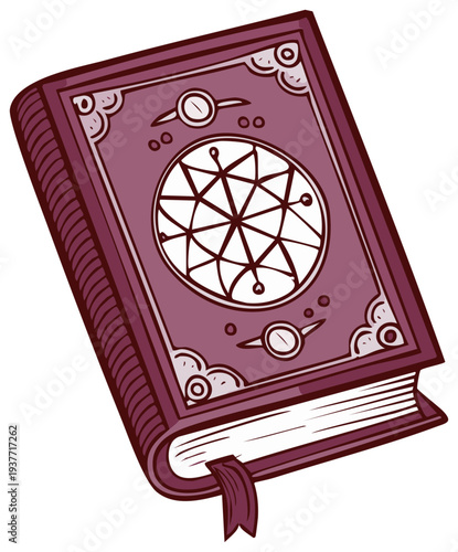 Mystical Magic Tome with Ornamental Symbols and Ribbon Bookmark