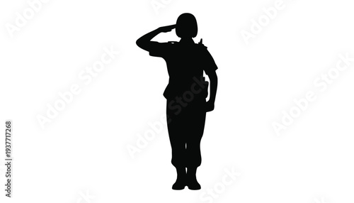 Soldier silhouette standing at attention with salute