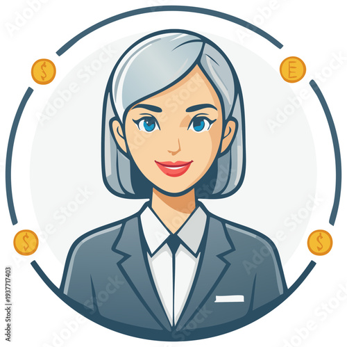 Professional senior businesswoman with coins for investment and finance advice
