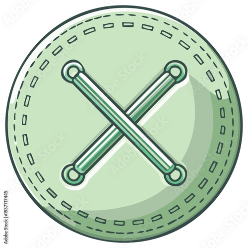 Simple green button with crossed green threads and stitch detail
