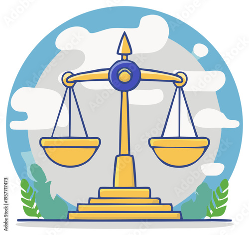 Balance Scales Symbolizing Justice and Fairness with Abstract Sky and Clouds