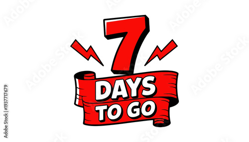 A red cartoon countdown banner with 7 days to go illustration