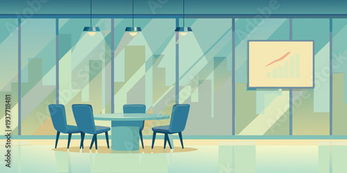 Modern conference room with a chart displayed on the wall minimalist style