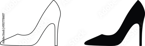 High heel shoe icon outline and silhouette elegant fashion footwear for women