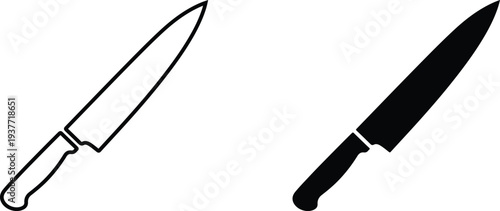 Chef's Knife and Utility Knife Icons Outline and Silhouette Vector for Culinary and Kitchen Use