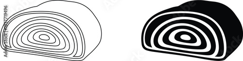 Swiss Roll or Roulade Icons Outline and Solid Style for Baked Goods and Desserts