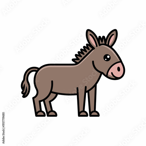 Adorable donkey cartoon character illustration. Cute farm animal vector isolated on white background for children.