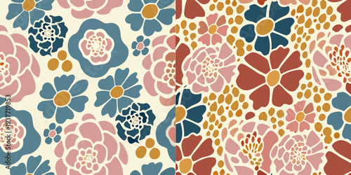 A repeating floral pattern with stylized blooms in muted earthy tones