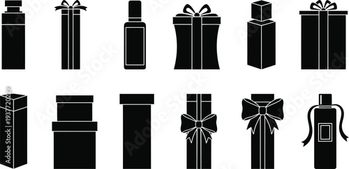 Silhouette of various gift boxes on white background 