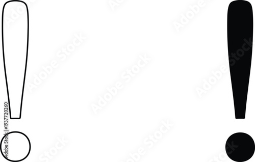 Exclamation Mark Icon Black and White, Symbol for Warning and Importance