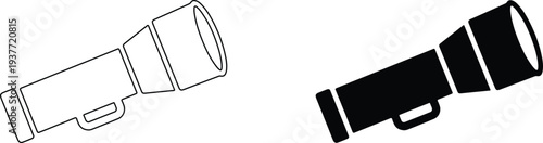 Telescope illustrations in line art and solid fill for astronomy