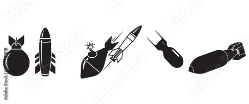 Ballistic Missile Silhouette Vector Icon – Military Ordnance, Aerial Weapon and Defense Symbol Illustration