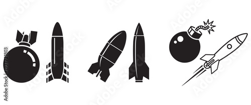 Ballistic Missile Silhouette Vector Icon – Military Ordnance, Aerial Weapon and Defense Symbol Illustration