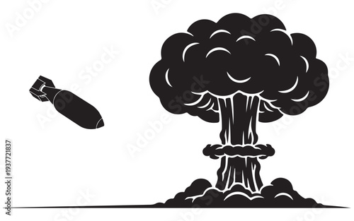 Ballistic Missile Silhouette Vector Icon – Military Ordnance, Aerial Weapon and Defense Symbol Illustration