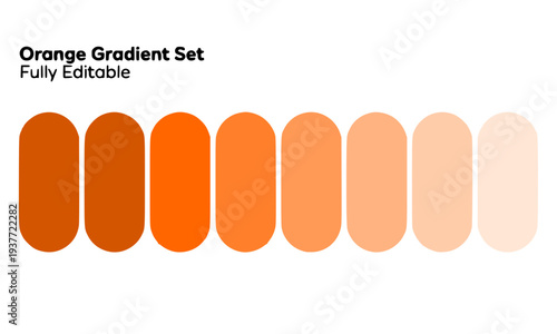 Complete orange gradient color palette set with fully editable swatches ranging from deep burnt orange to soft peach, perfect for branding, UI design, and creative projects