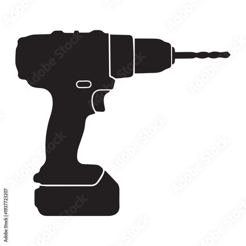 Cordless power drill Icon Silhouette vector black design on a white background