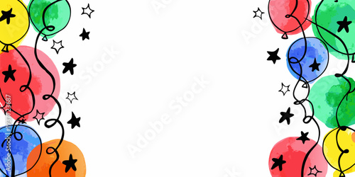 Colorful balloons and stars create a festive and celebratory background