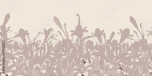 Abstract floral silhouette in muted beige and brown tones