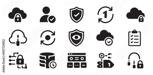 Cloud computing security data protection user access and system synchronization icons vector