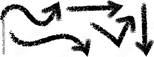 A collection of four roughly drawn black arrows pointing in different directions against a stark white background high quality professional detailed modern elegant