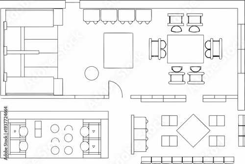Architectural floor plan depicting office layout with furniture and workstations