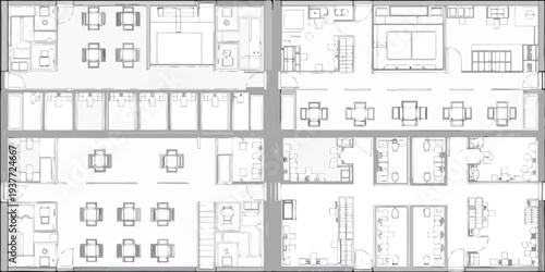 Architectural floor plan depicting office spaces and furniture layouts