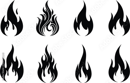 Black Fire Flame Silhouette Set