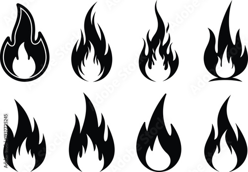 Black Flame Fire Icon Set