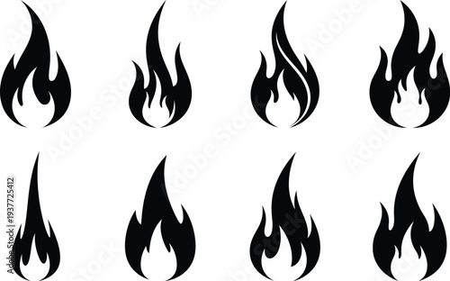 Black Fire Flame Silhouette Set
