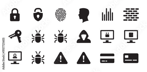 Cyber security concept icons representing data protection access control privacy vigilance system
