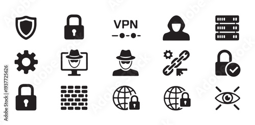 Cyber security and data protection icons set for web design and development digital safety symbols